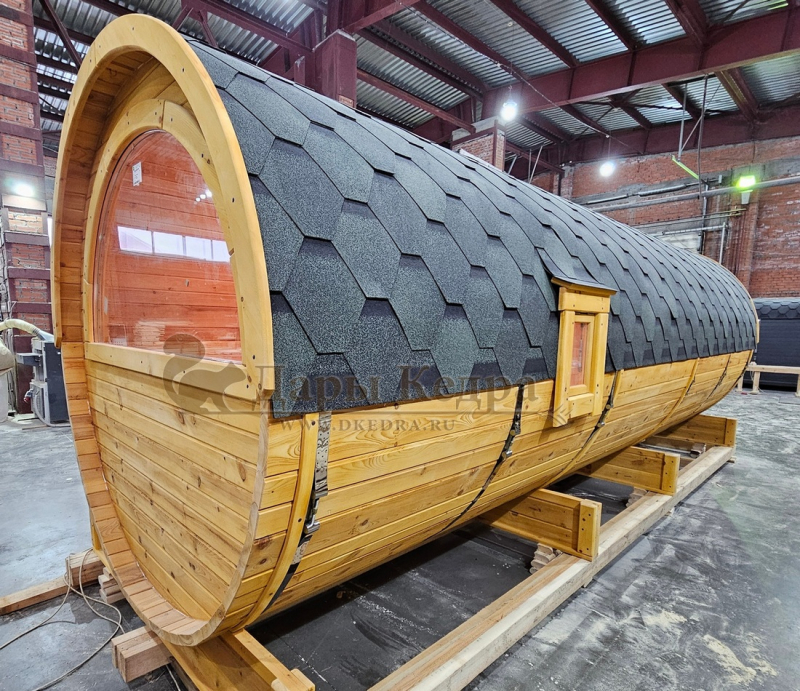 Баня-бочка «Орео» с боковым входом и панорамным окном